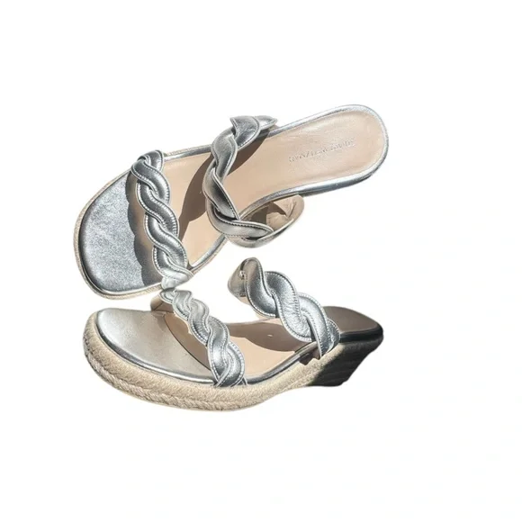 Stuart Weitzman Silver Twist‎ Espadrille Wedge Sandals